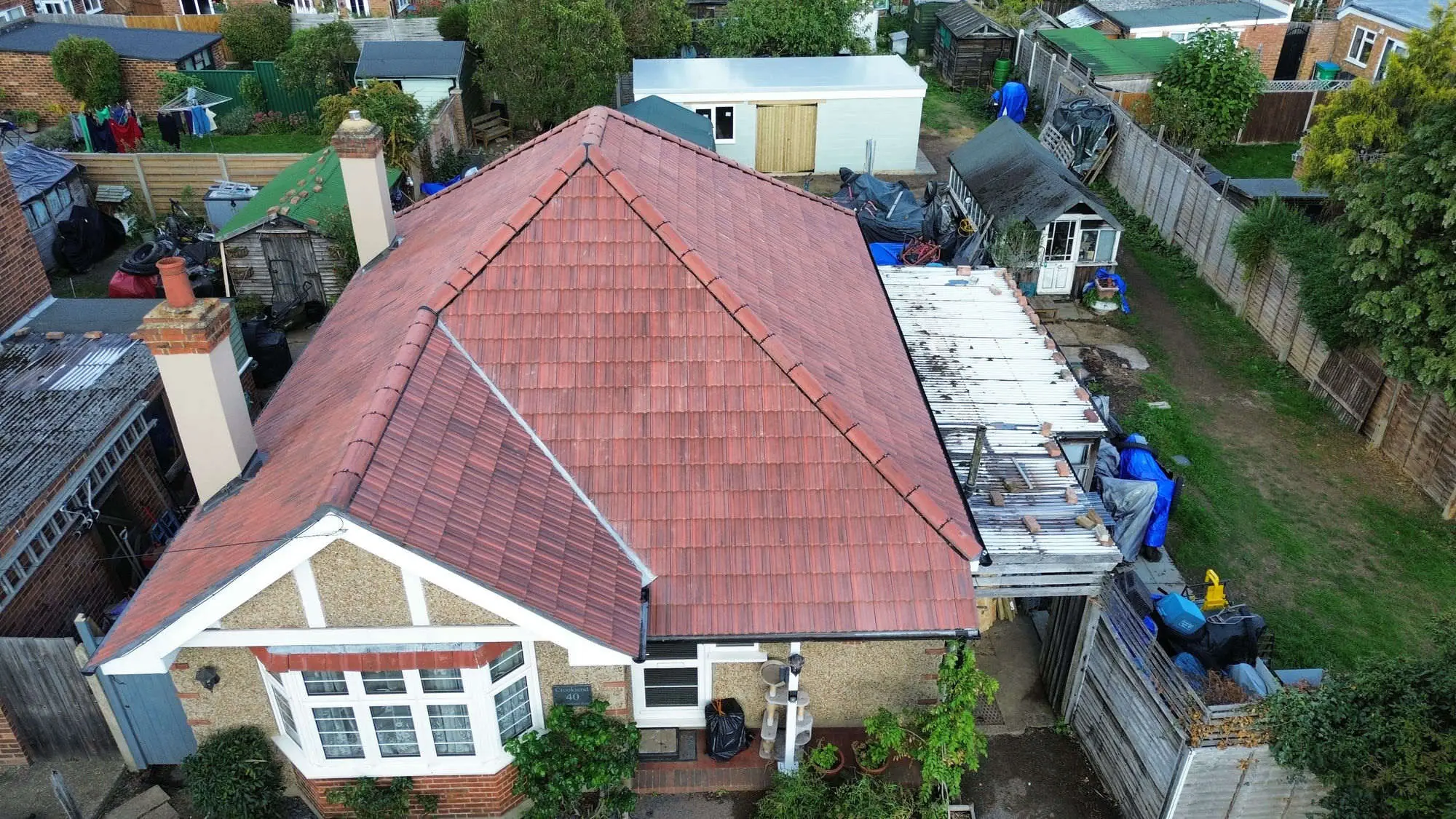 Completed pitched roof and flat roof installation aerial — SW London