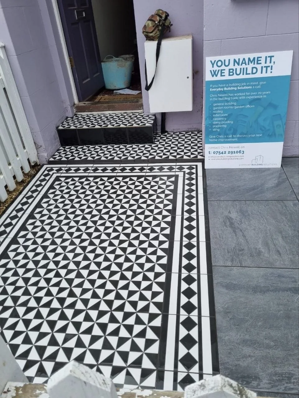 Victorian geometric black and white floor tiling — tiling contractors Richmond Surrey